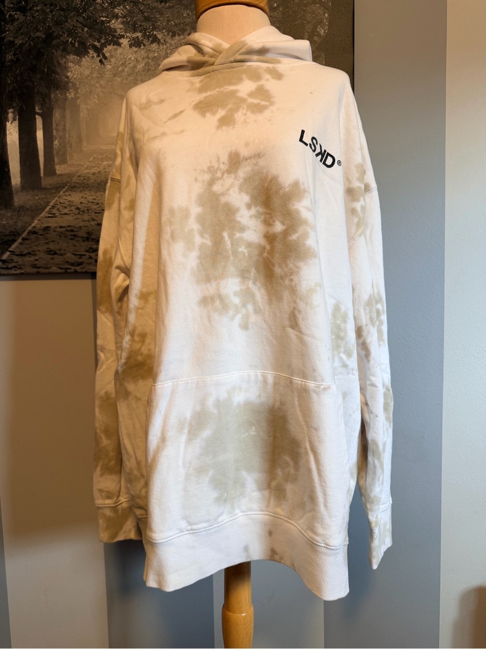 LSKD® Women's Cream & Tan Tie-Dye Hoodie